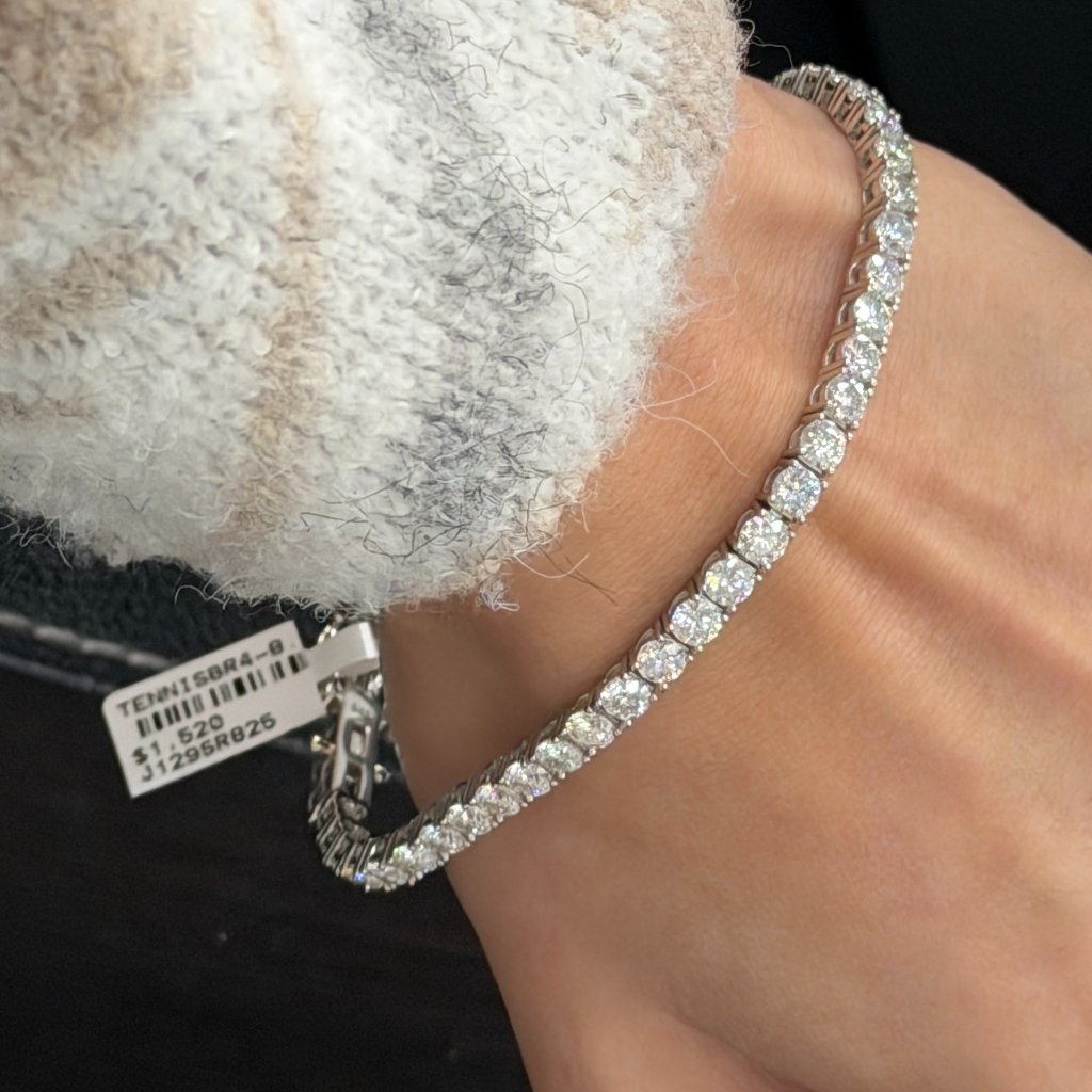 925 Sterling Silver Vvs Moissanite Bracelet | 16.20ct 4mm - 8.5 Inch Tennis